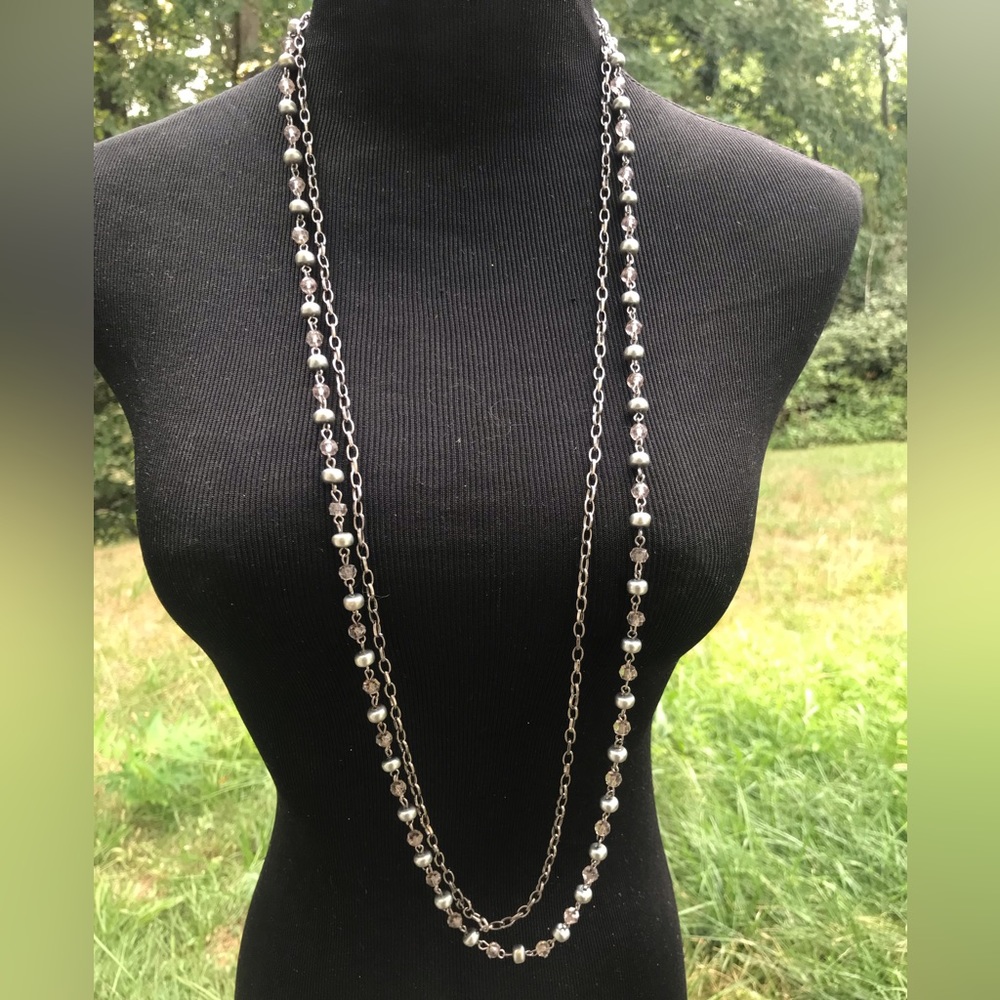 Silver Tone Beaded Chain Necklace